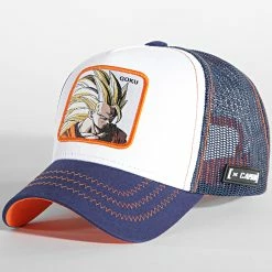 Remise ✨ Casquette Trucker Goku Bleu Marine Blanc de Capslab 🎉
