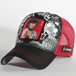 Offres ⌛ Casquette Trucker Kojiro Noir Rouge de Capslab 🧨