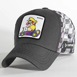 Remise 🔔 Casquette Trucker Wario Gris Anthracite de Capslab 🔥