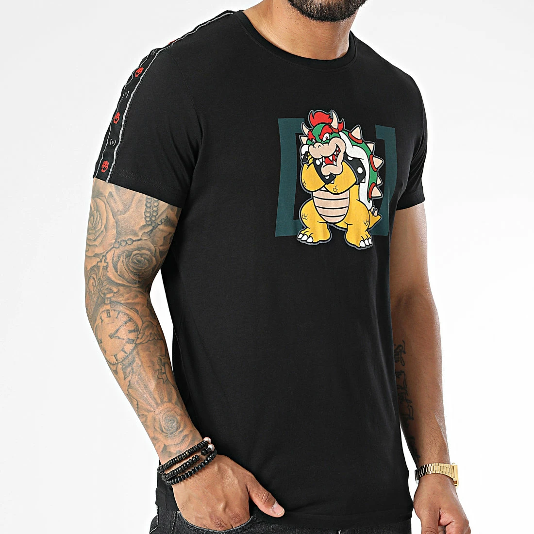 Remise 👍 Tee 👕 Shirt A Bandes BOW2 Noir de Capslab ✨ 1 Remise 👍 Tee 👕 Shirt A Bandes BOW2 Noir de Capslab ✨