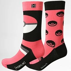 Nouveau 🧨 Paire De Chaussettes Pokéball Noir Rose de Capslab 😍