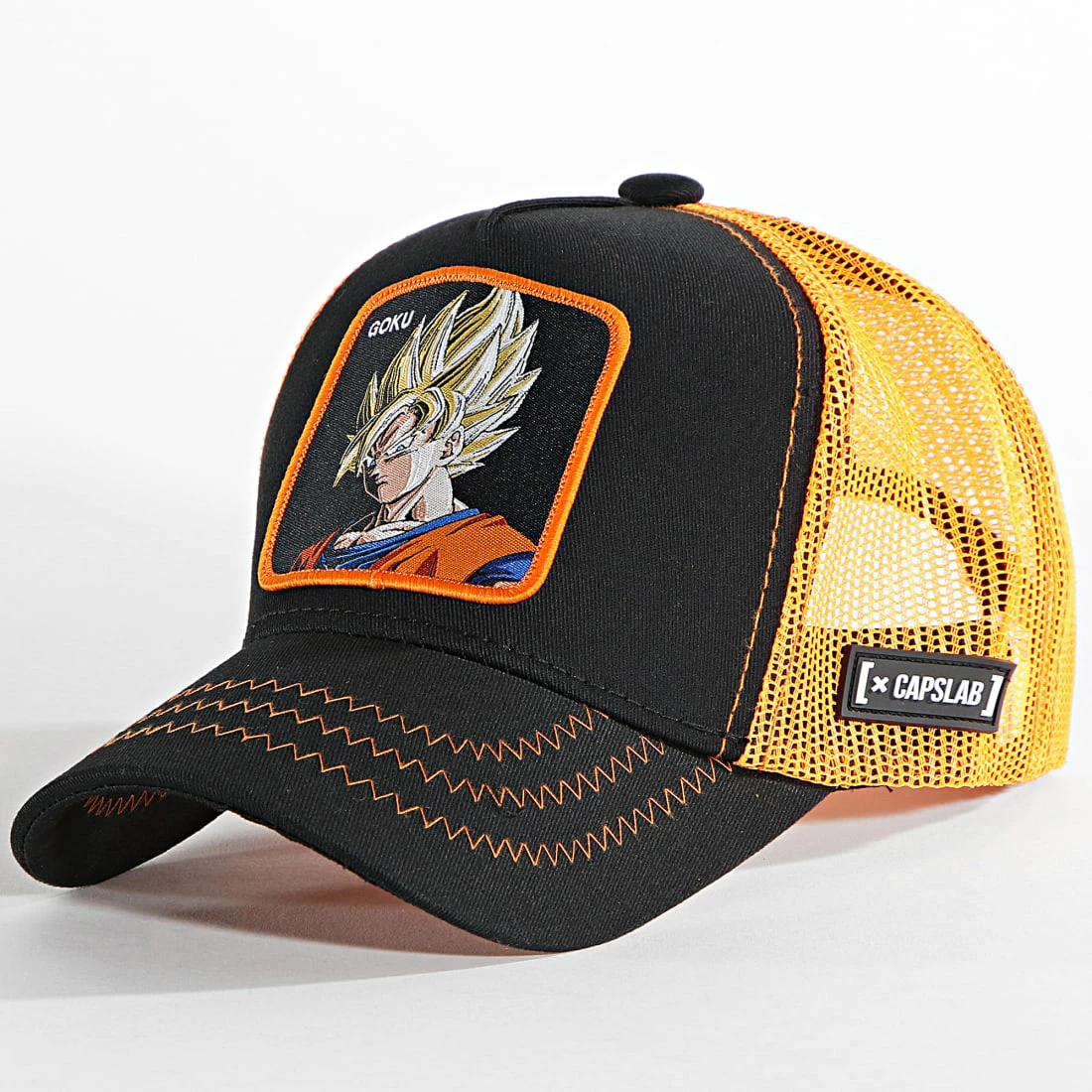 Grosses soldes ✨ Casquette Trucker Goku Noir Orange de Capslab 🛒 1 Grosses soldes ✨ Casquette Trucker Goku Noir Orange de Capslab 🛒