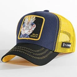 Vente flash 💯 Casquette Trucker Majin Vegeta Bleu Marine Jaune de Capslab 😍